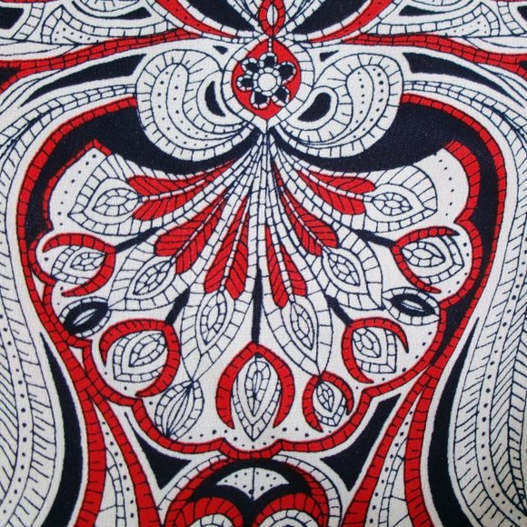 Enfocus Studio Chiffon Navy Blue Red White Paisley Print V-Neck Dress Sz 4 / S - Picture 2 of 15